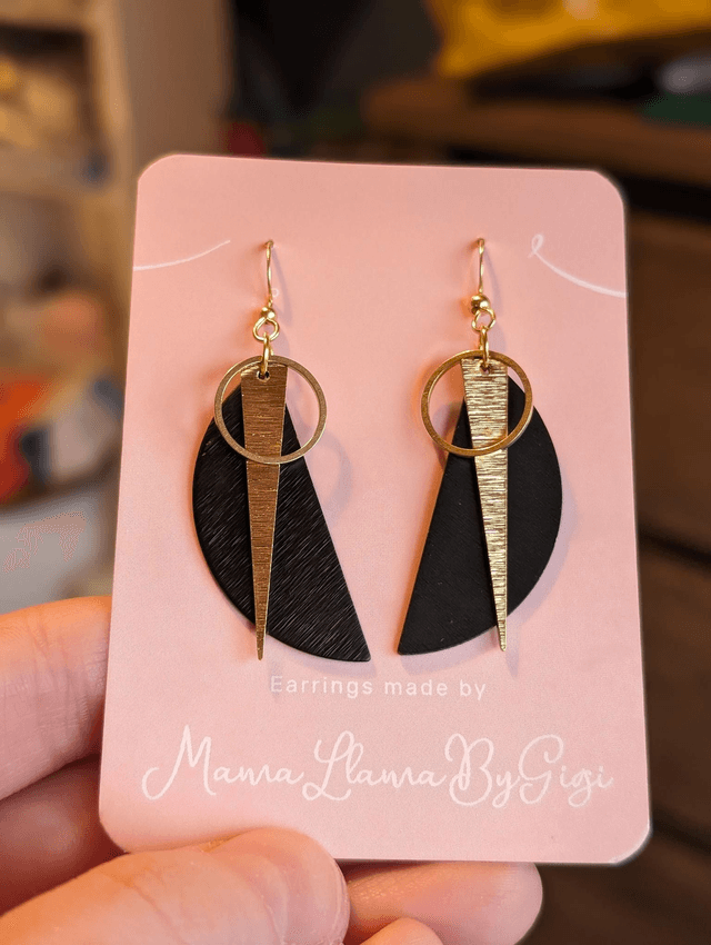 Geometric Black and Gold Dangle Earrings