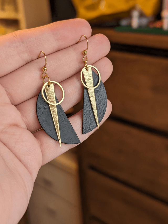 Geometric Black and Gold Dangle Earrings