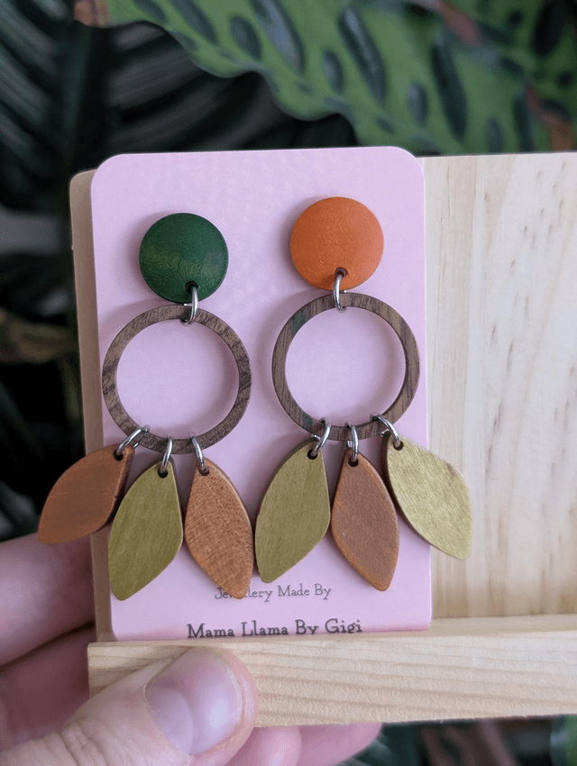 Rustic Wooden Leaf Dangle Earrings