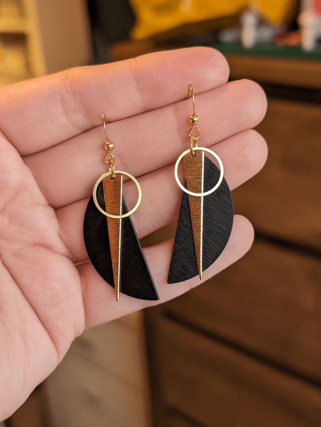 Geometric Black and Gold Dangle Earrings