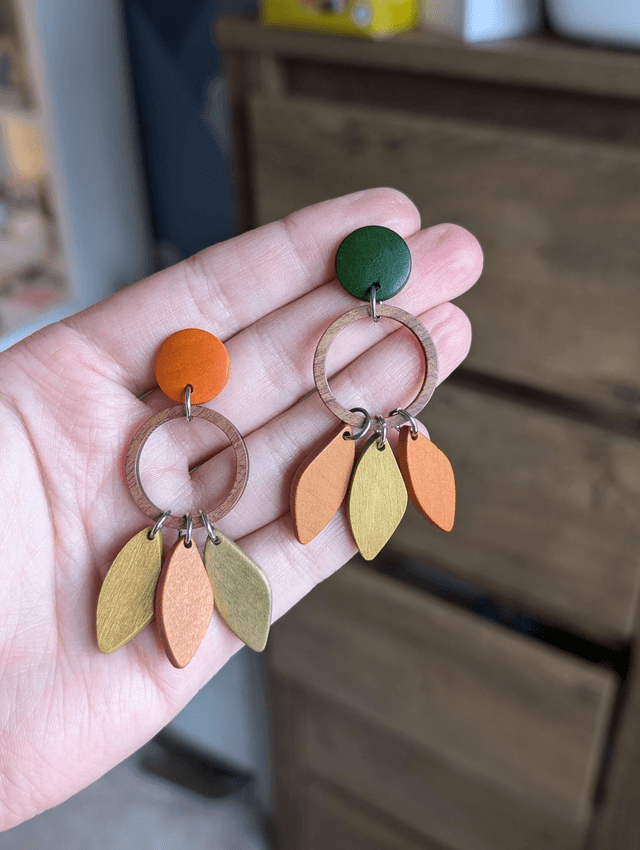 Rustic Wooden Leaf Dangle Earrings
