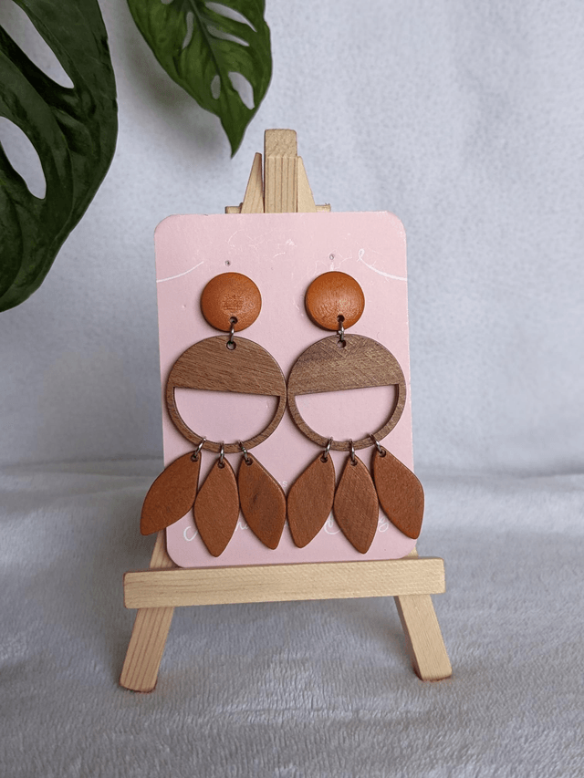 Rustic Wooden Leaf Dangle Earrings