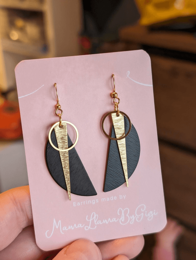 Geometric Black and Gold Dangle Earrings