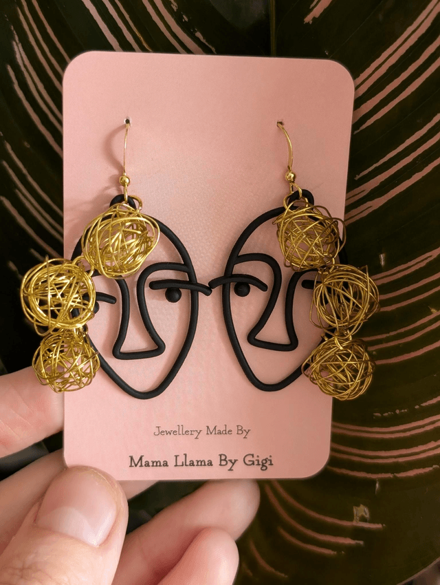 Unique Abstract Face Earrings with Gold Accents