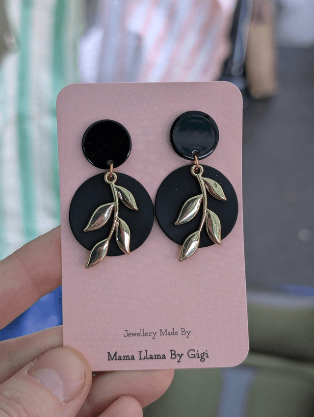 Black brass and golden leaf earrings 