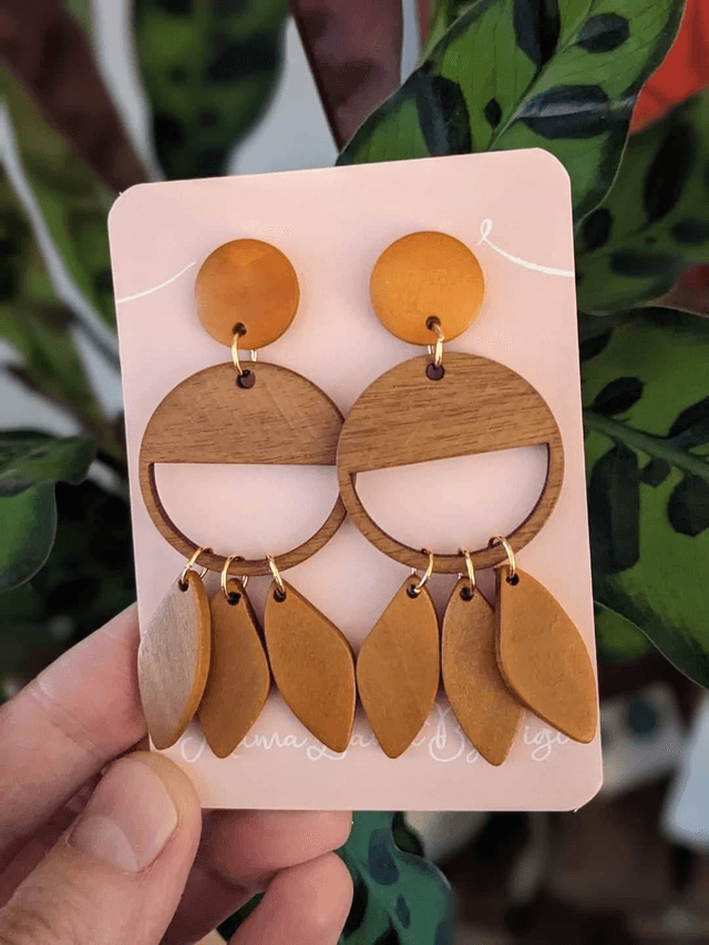 Rustic Wooden Leaf Dangle Earrings