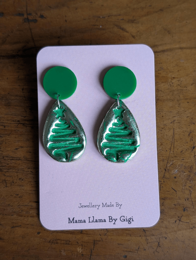 Christmas tree clay earrings 