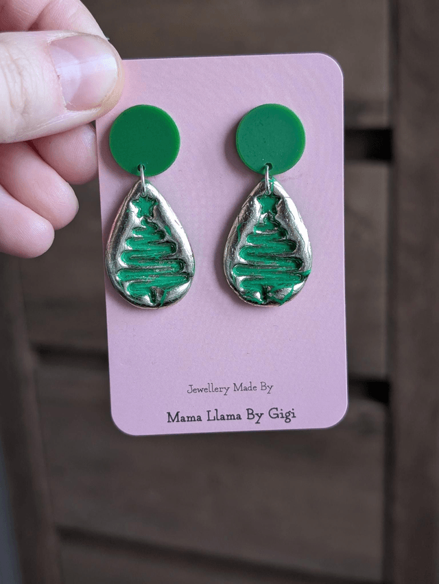 Christmas tree clay earrings 