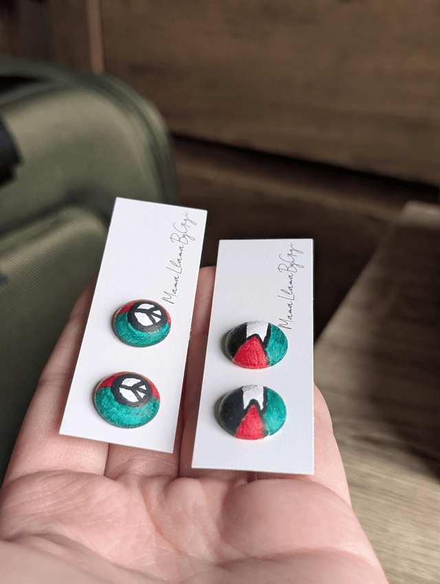 Palestine flag and peace sign studs