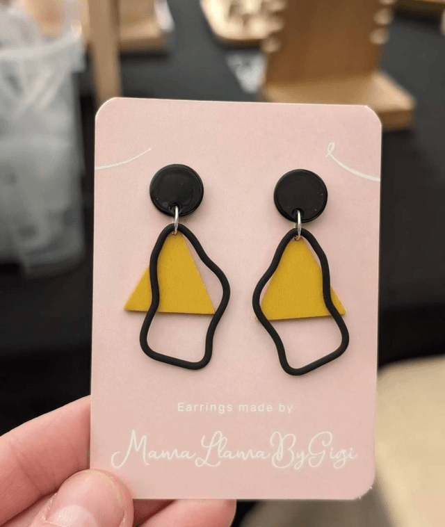 Abstract Black and Yellow Wooden Earrings