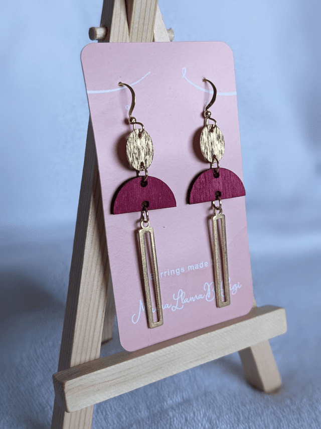 Burgundy and Brass Dangle Earrings