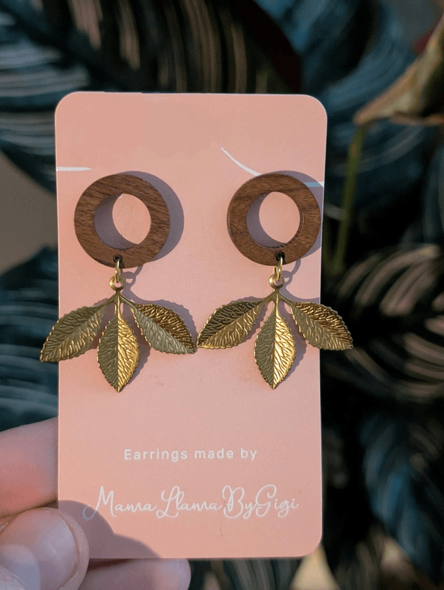 Handmade Wood &amp; Gold Leaf Earrings