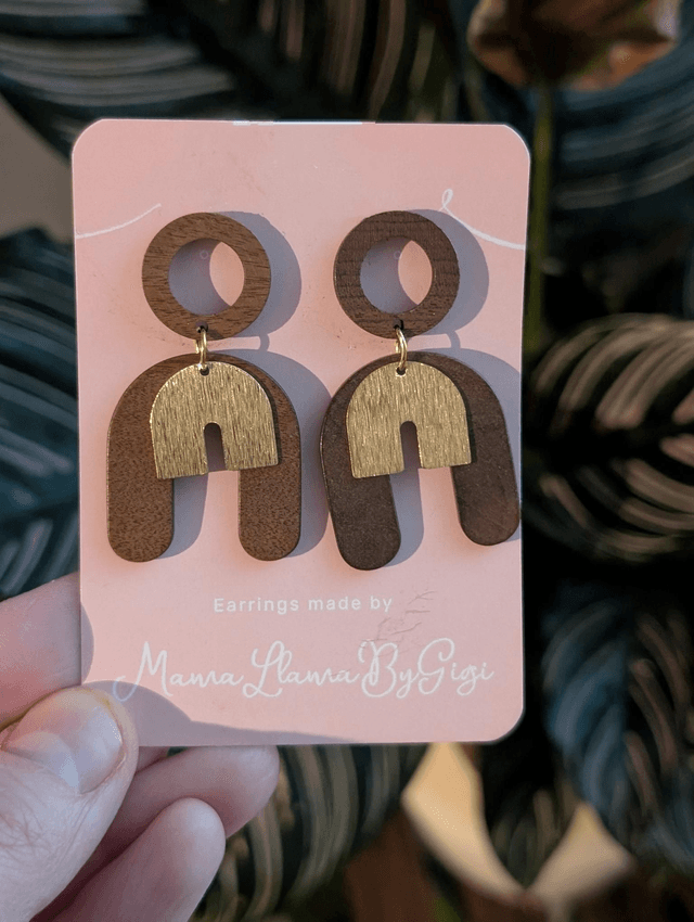Handmade Wooden Earrings with Brass Arch Design