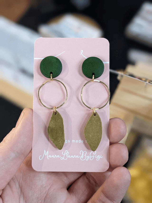 Green and Gold Leaf Earrings