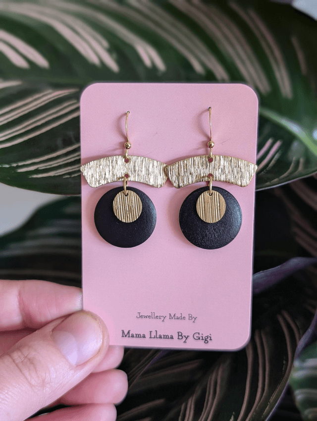 Black and Brass Wooden Earrings