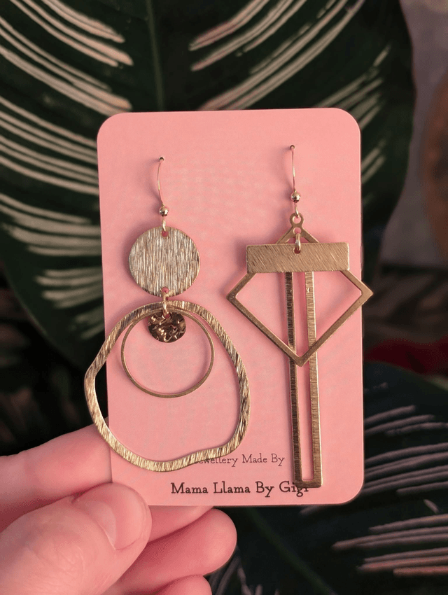 Statement Asymmetrical Brass Earrings