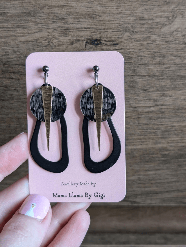 Lacey Warrior earrings silver gold and black