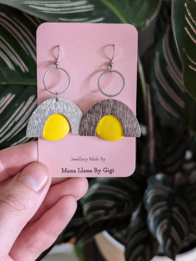 Vibrant Yellow and Silver Earrings 