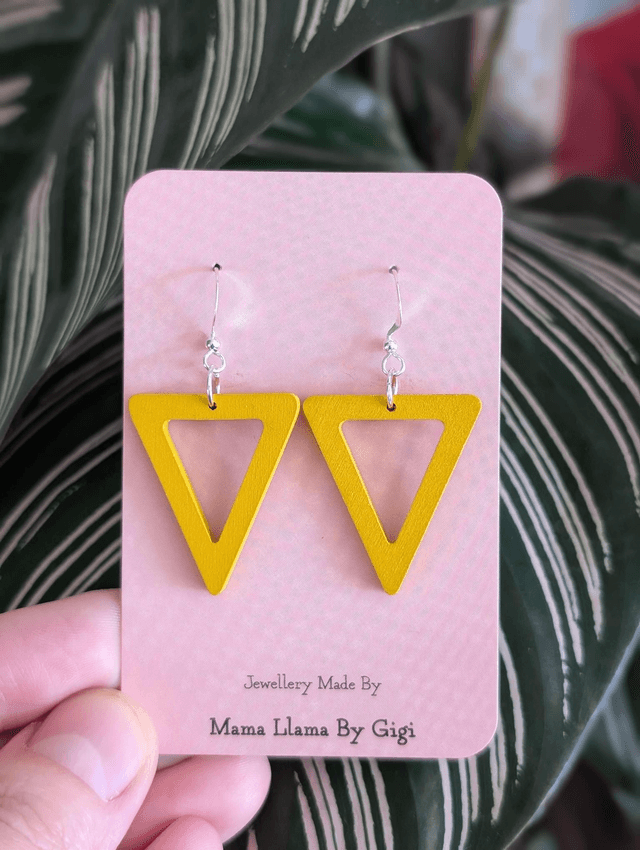 Yellow Triangle Wood Earrings