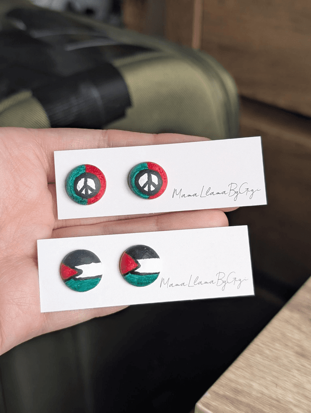 Palestine flag and peace sign studs