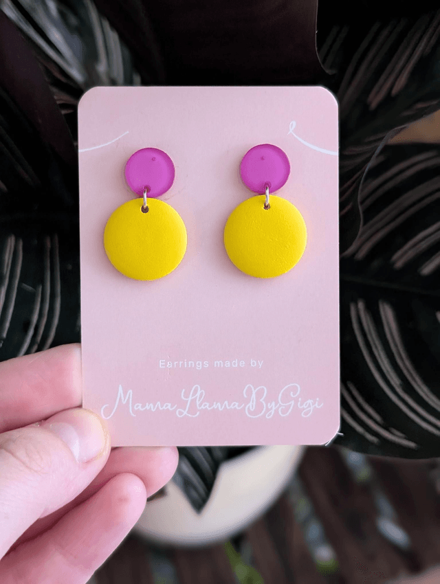 Pink and Yellow Circle Earrings