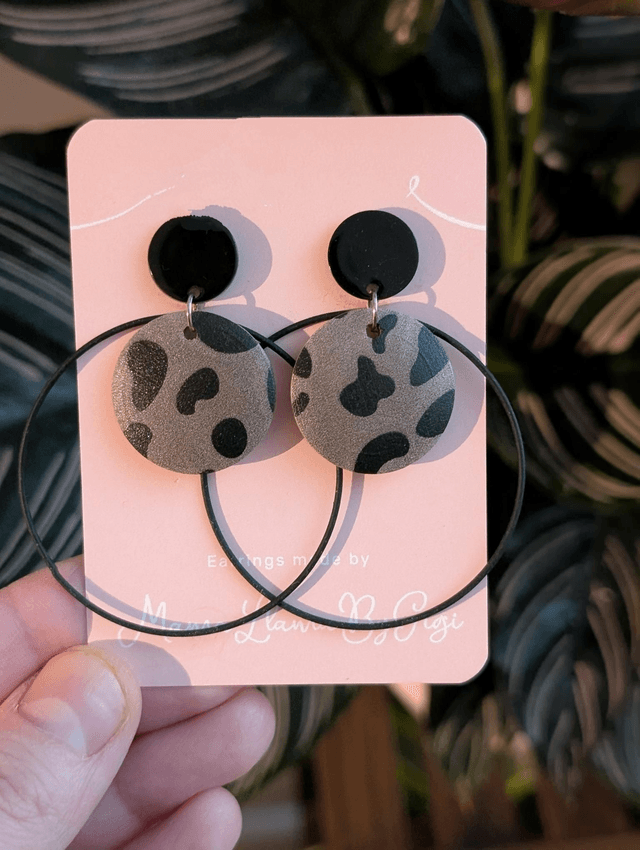 Lightweight Wooden Leopard Print Hoop Earrings