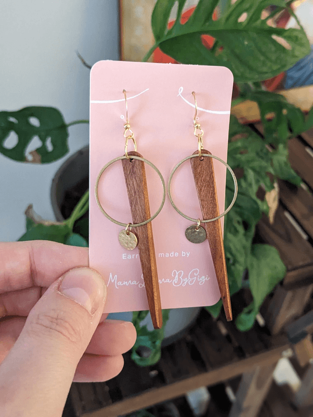 Wooden Bar, Heart and Hoop Earrings