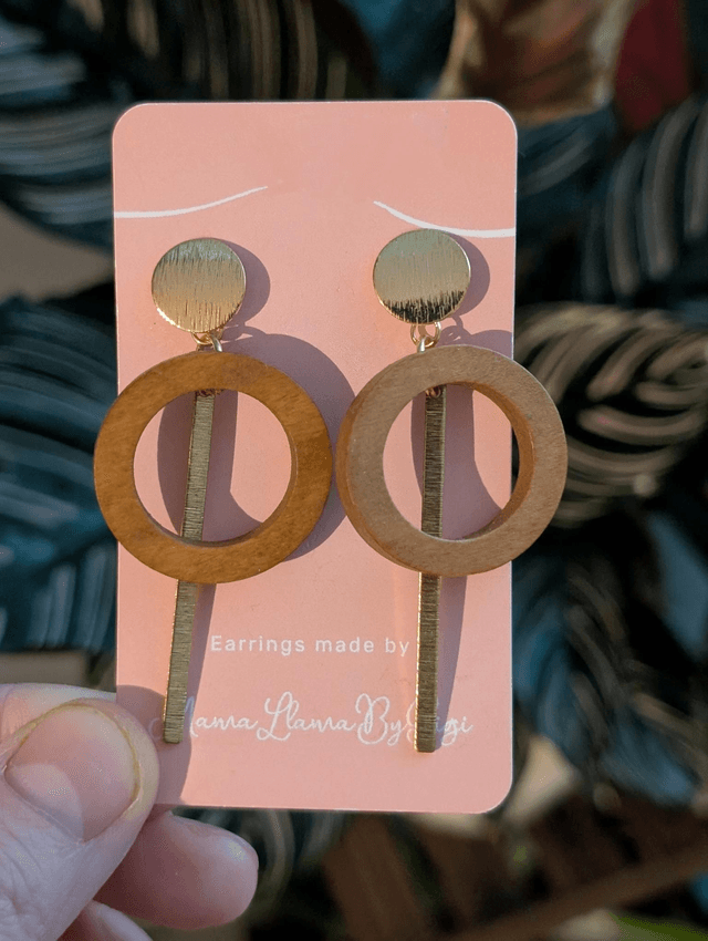 Handmade Wood &amp; Gold Geometric Earrings