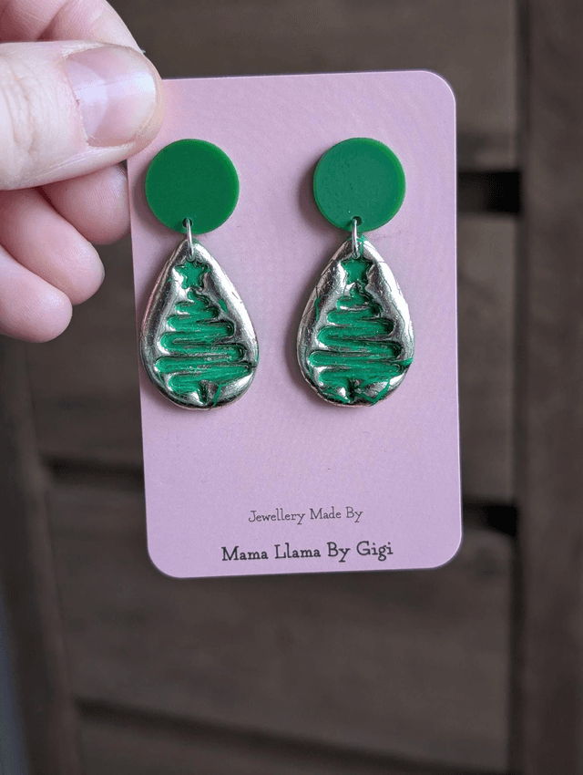 Christmas tree clay earrings 