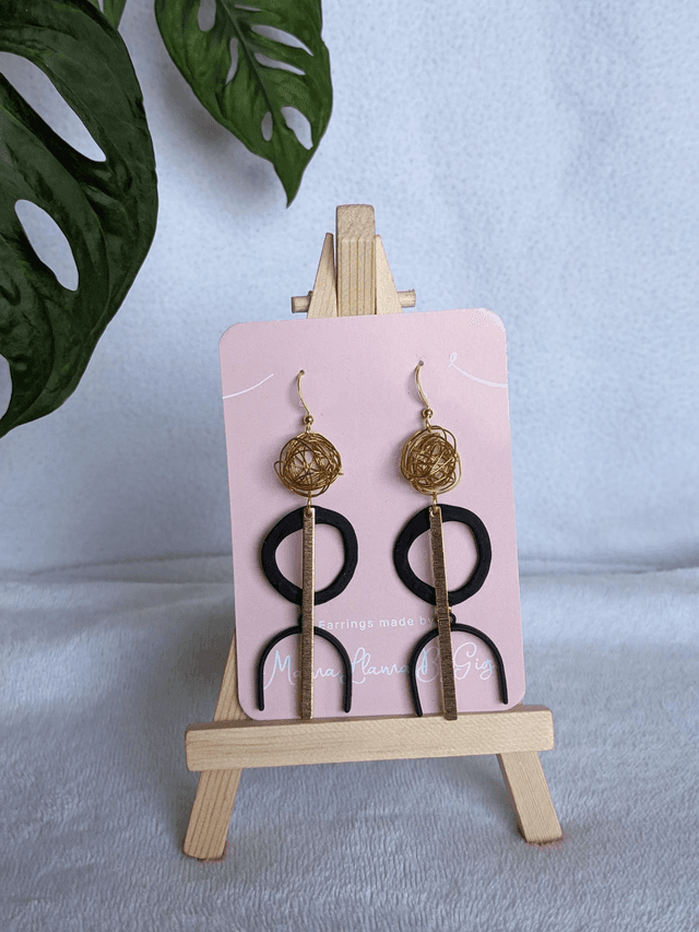 Abstract Black and Gold Dangle Earrings