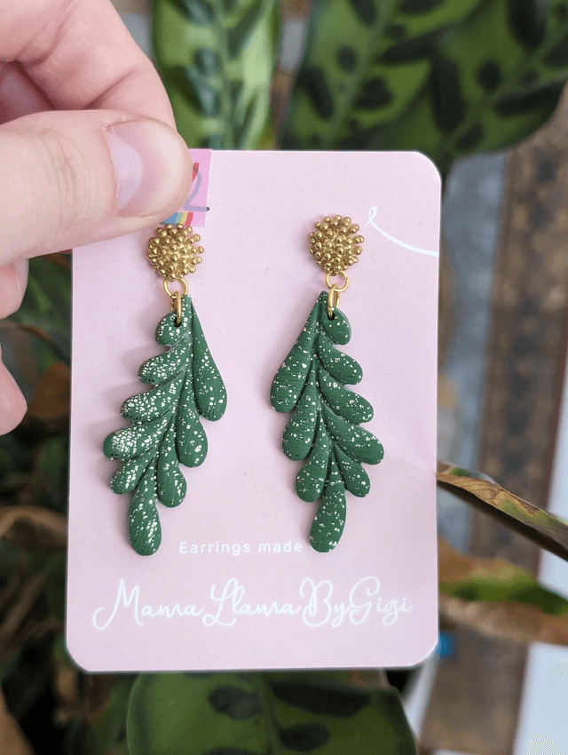 Green Leaf Dangle Earrings