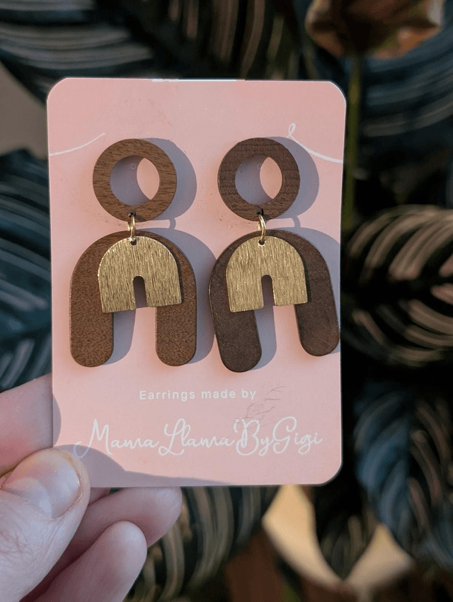 Handmade Wooden Earrings with Brass Arch Design