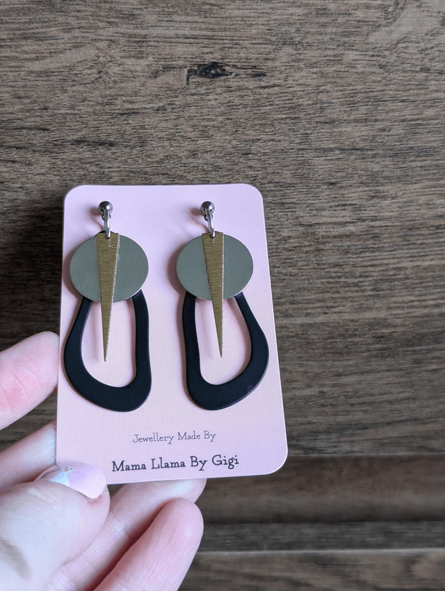 Lacey Warrior earrings silver gold and black