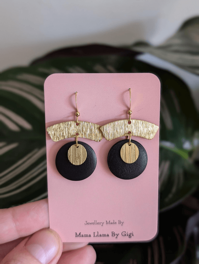 Black and Brass Wooden Earrings