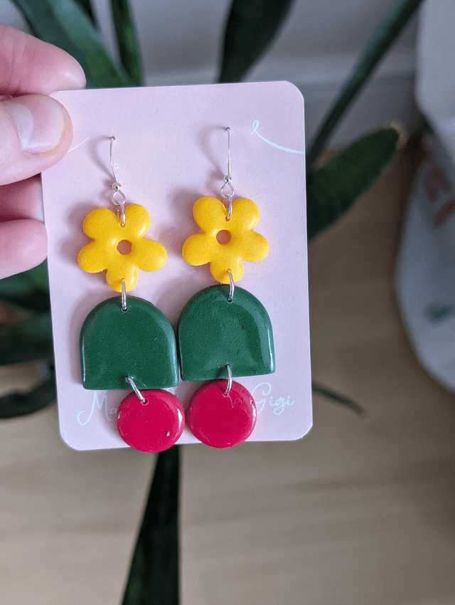 Floral and Geometric Dangle Earrings