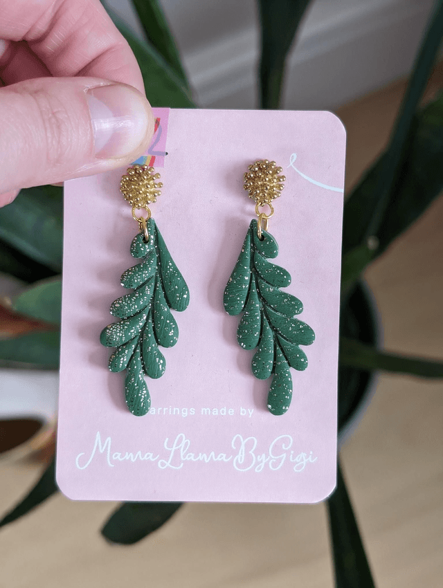 Green Leaf Dangle Earrings