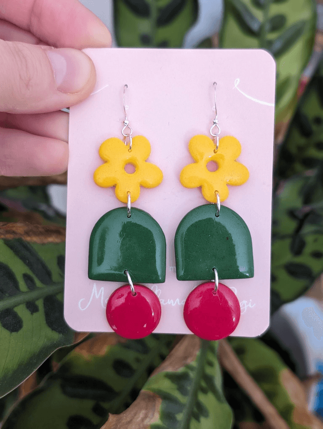 Floral and Geometric Dangle Earrings