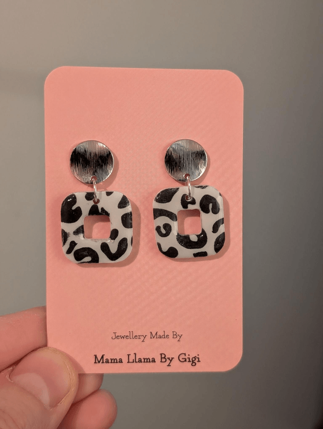 Resin-Finished Leopard Print Clay Earrings