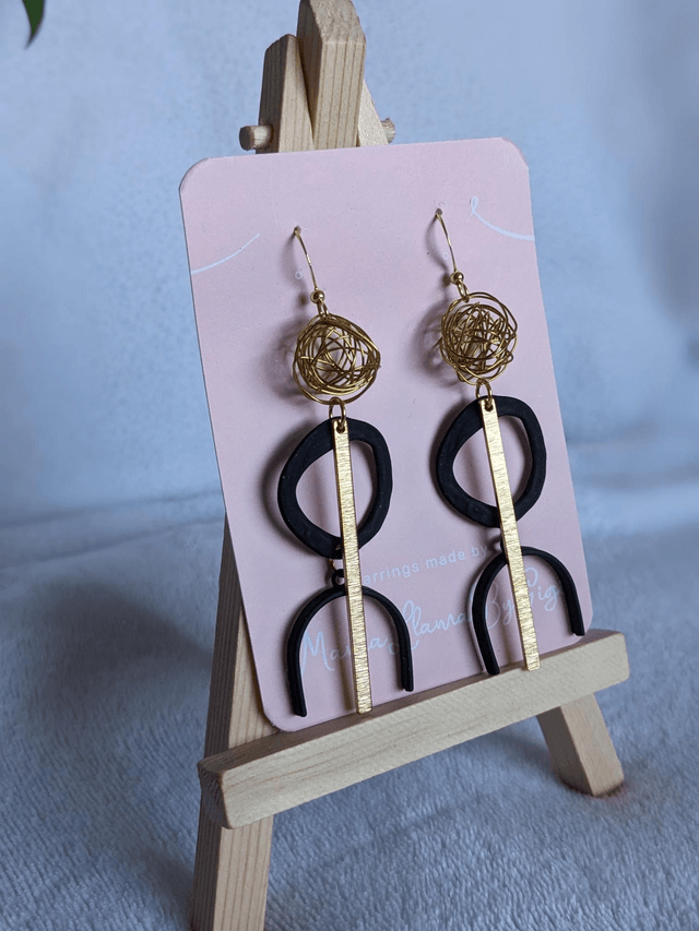 Abstract Black and Gold Dangle Earrings