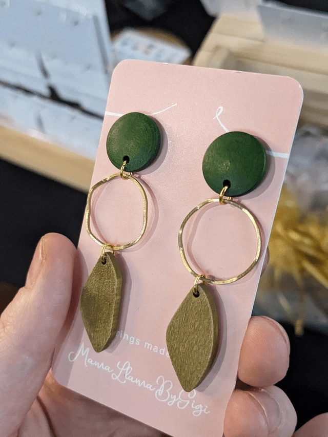 Green and Gold Leaf Earrings
