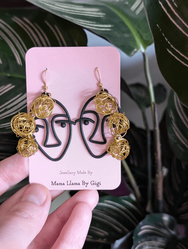 Unique Abstract Face Earrings with Gold Accents