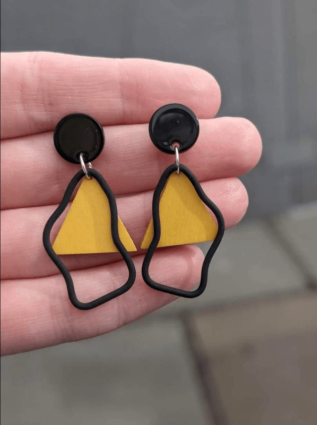 Abstract Black and Yellow Wooden Earrings